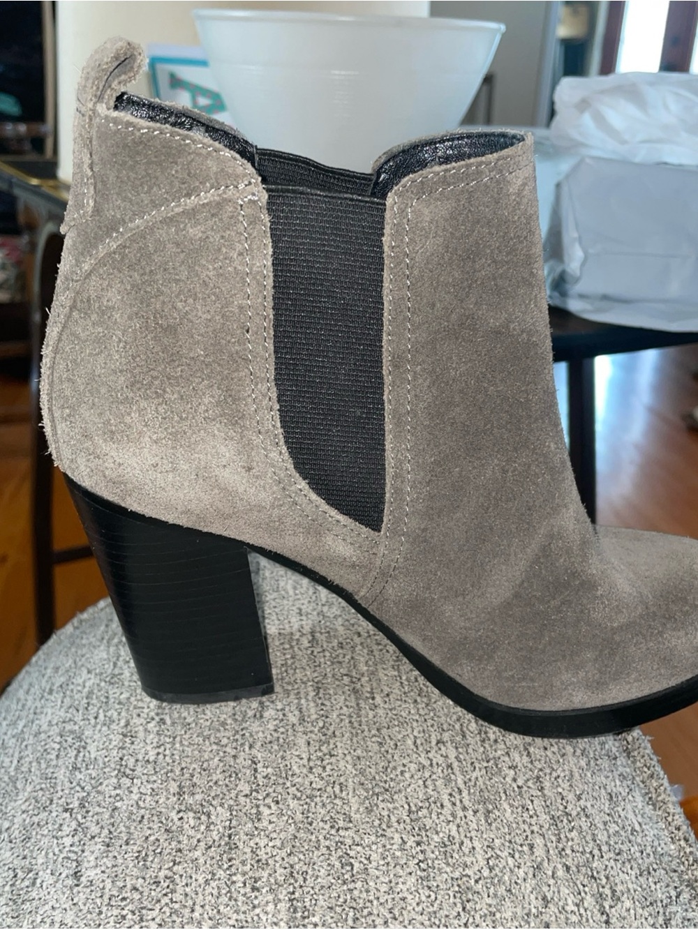Marc Fisher Suede Chelsea Ankle Booties in Light Gray